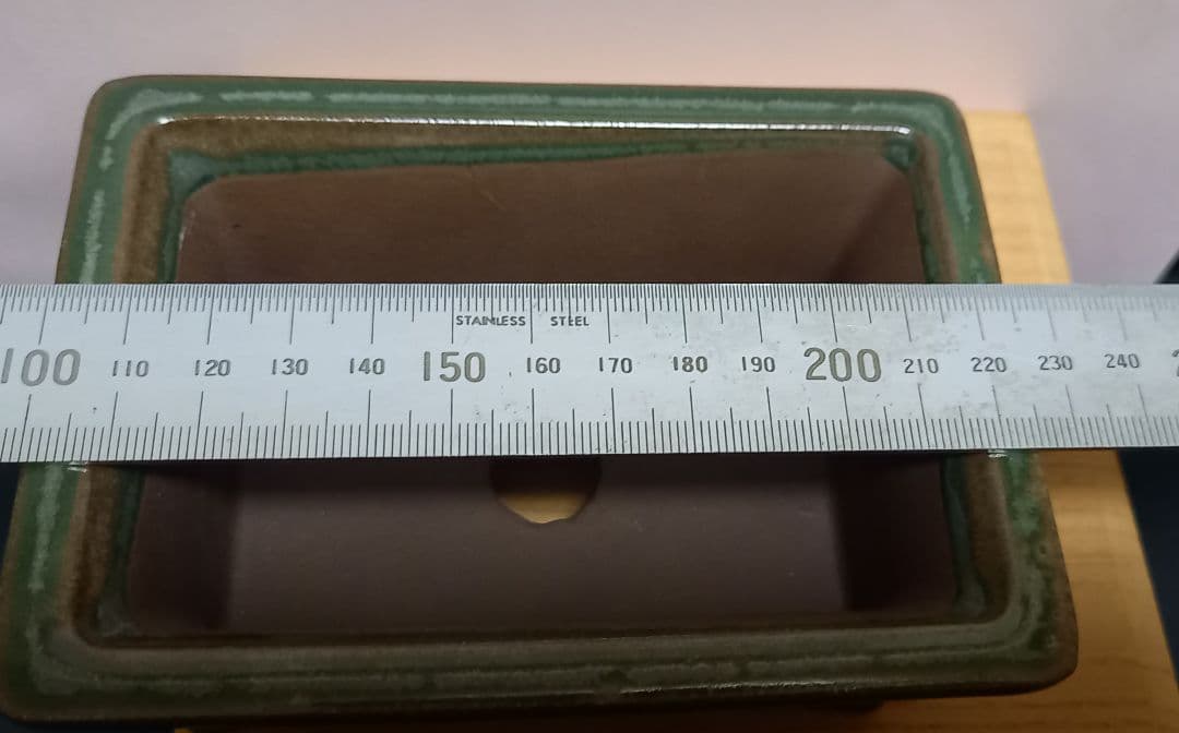 陶翠盆栽鉢 新品未使用品 緑釉薬 長方形