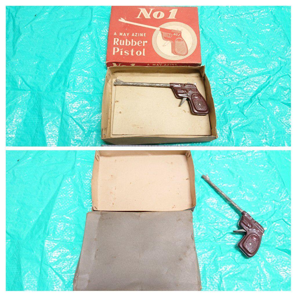 駄菓子屋玩具♪ブリキ鉄砲！箱付き・昭和時代の未使用保管品！①