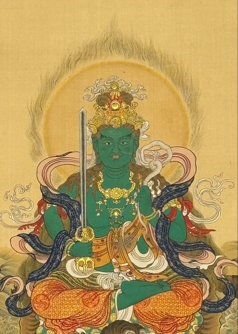 「極彩色木版 水天図」木版画 掛軸 1幅|仏教美術 仏画 江戸時代 真言宗