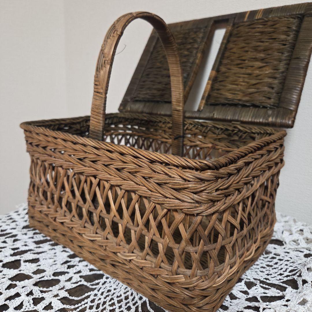 アンティーク　カゴ　パニエ　蓋付きバスケット　かご　籠