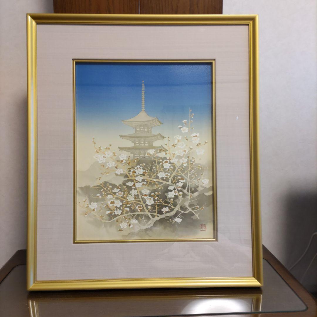 平川敏夫の雪月花のオリジナルリトグラフ、限定120/10限定品、絵画