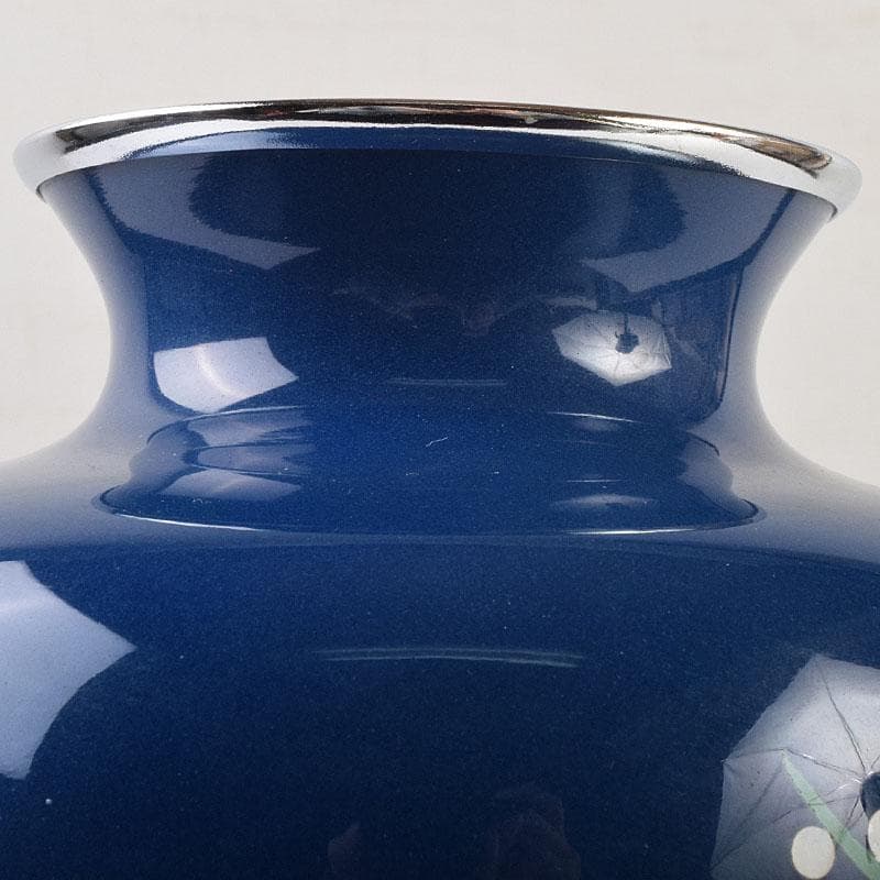 七宝焼　紺釉　四君子文　花瓶　共箱　F　R9167