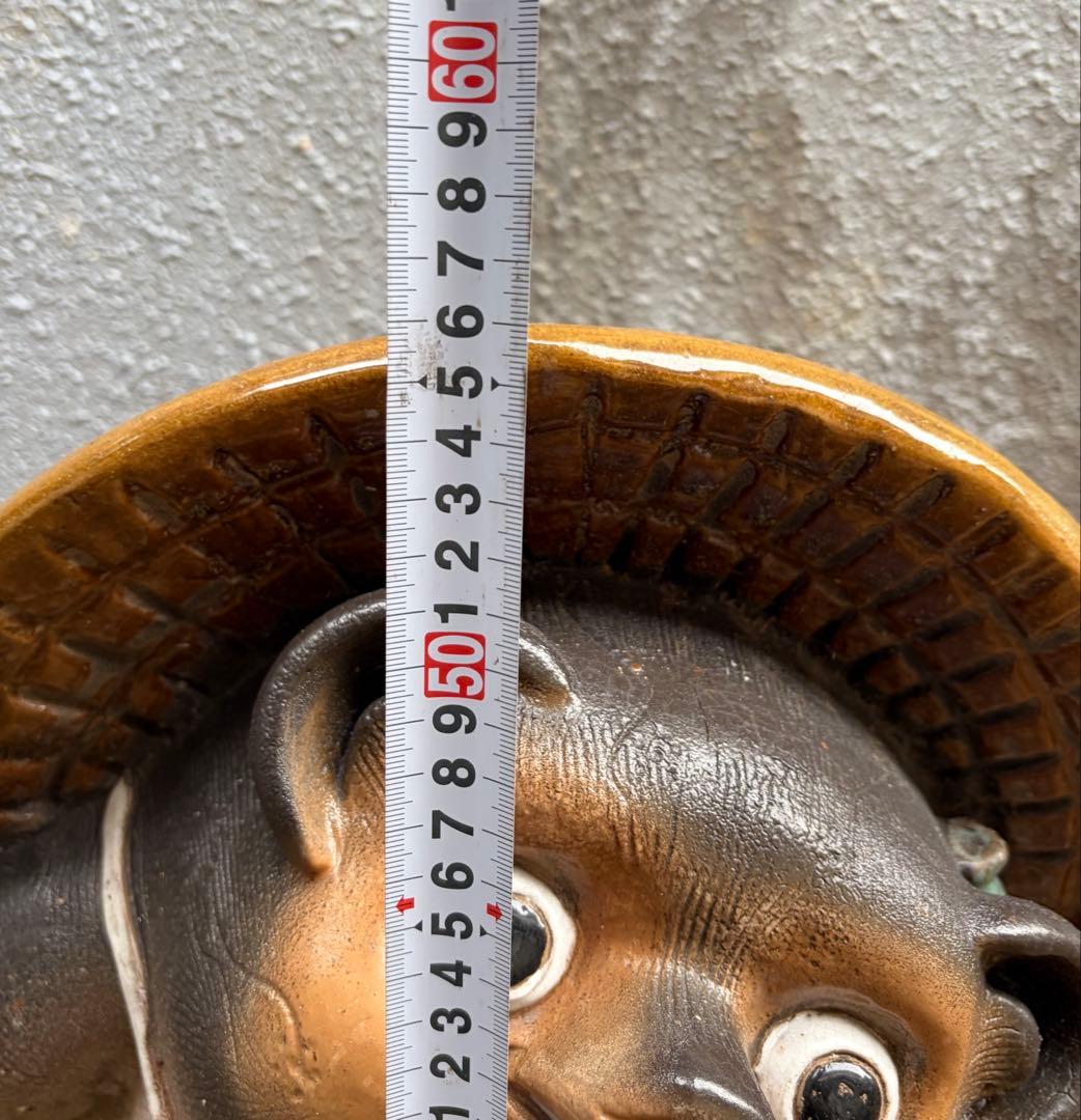 狸 縁起物 陶器製 約56cm 麦わら帽子 置物