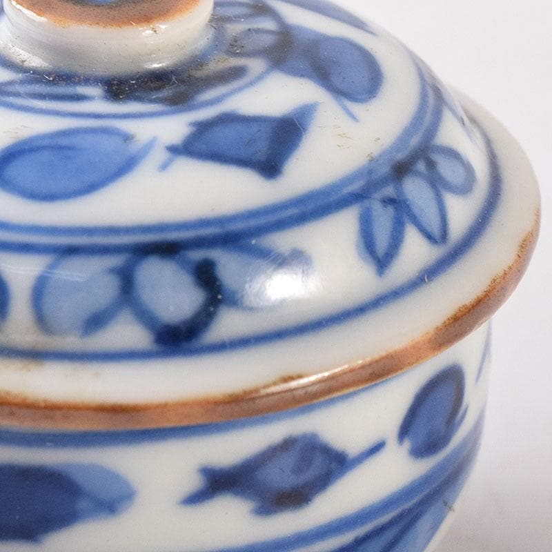 中国　新渡青花　花文　蓋壺　小壷　スンコロク　宋胡録　時代箱　C　R8683