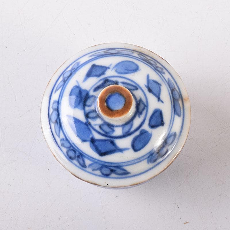 中国　新渡青花　花文　蓋壺　小壷　スンコロク　宋胡録　時代箱　C　R8683