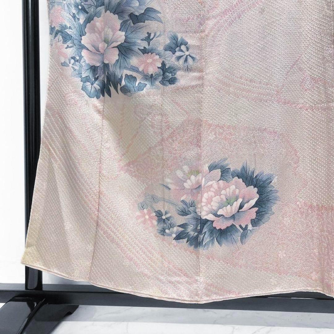 総絞り　牡丹　扇子　菊花　流線　振袖　着物　012a p