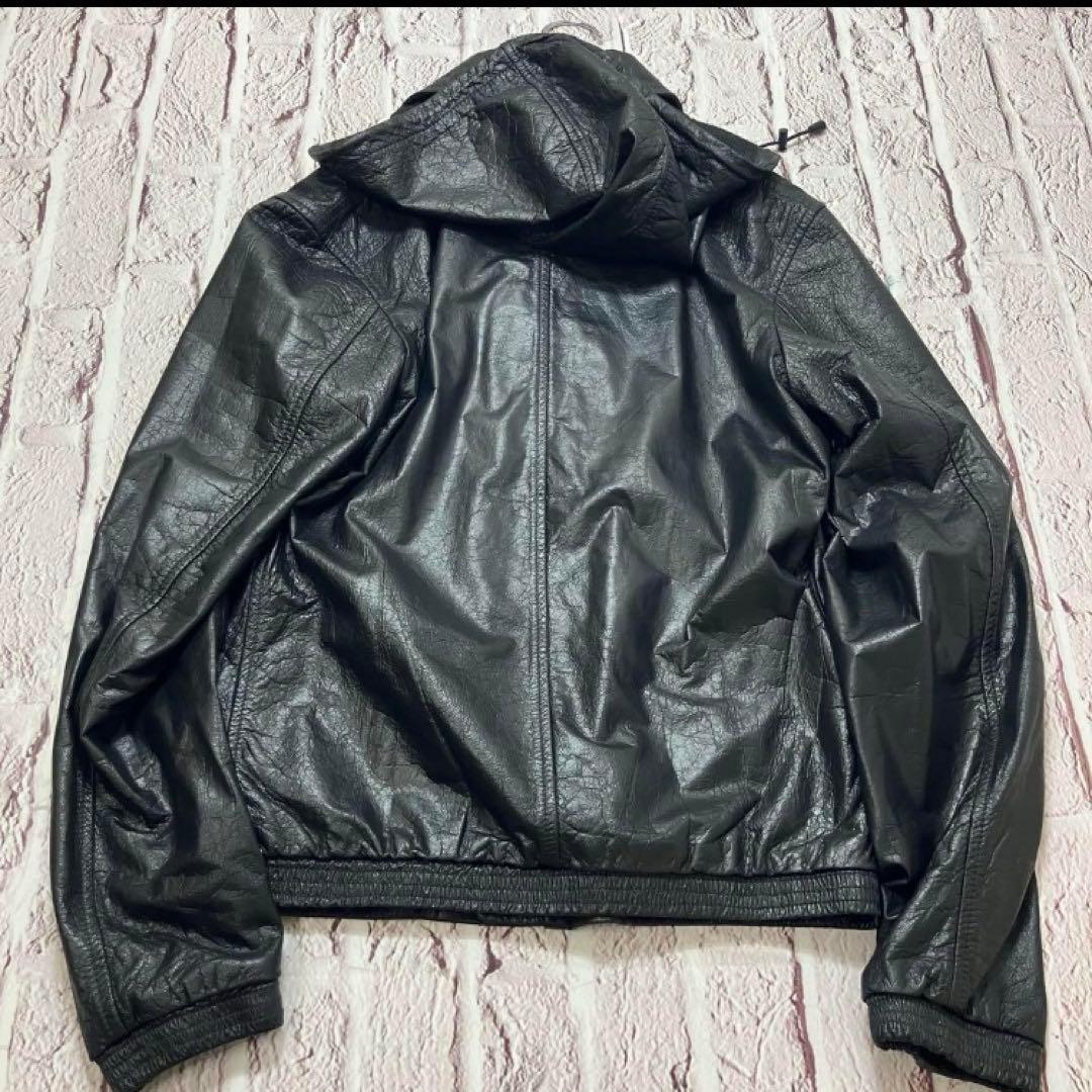 美品 ワイスリー ヨウジヤマモト 定価12万 レザージャケットフード パーカー