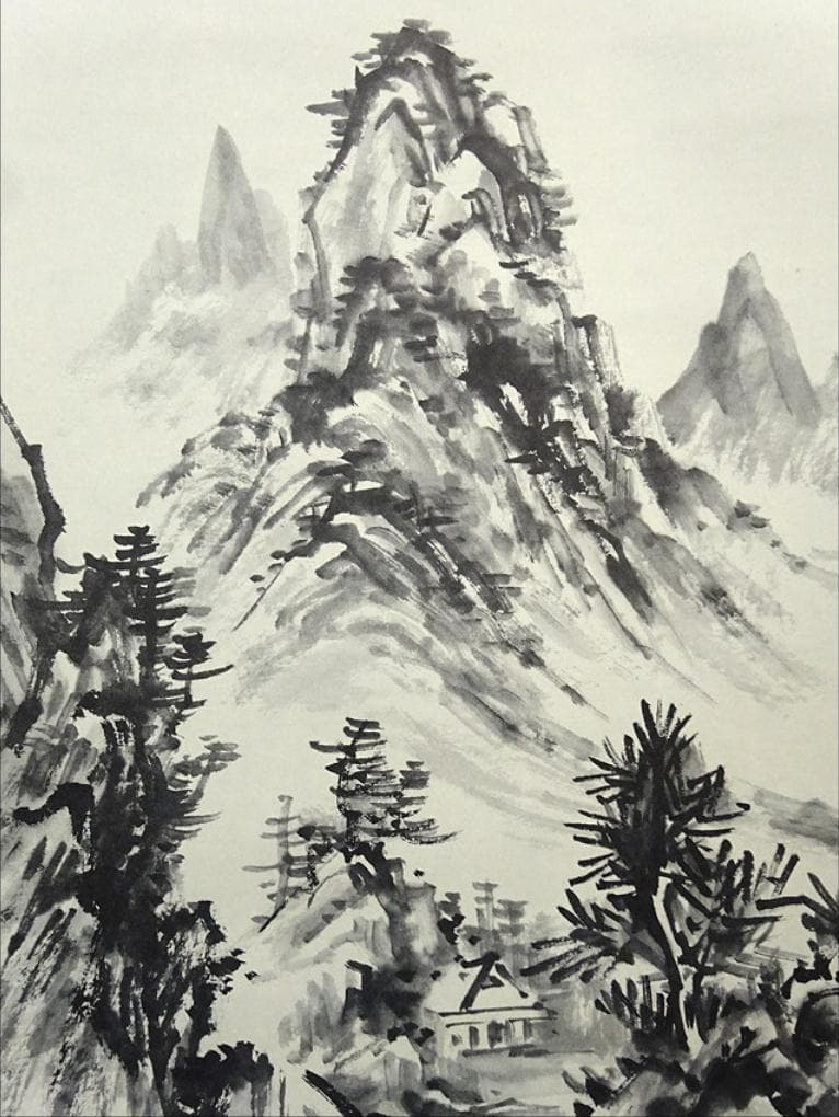 【真作】掛軸 藤田陽恪『冠唐詩 水墨山水図』紙本 共箱付 掛け軸 a102910