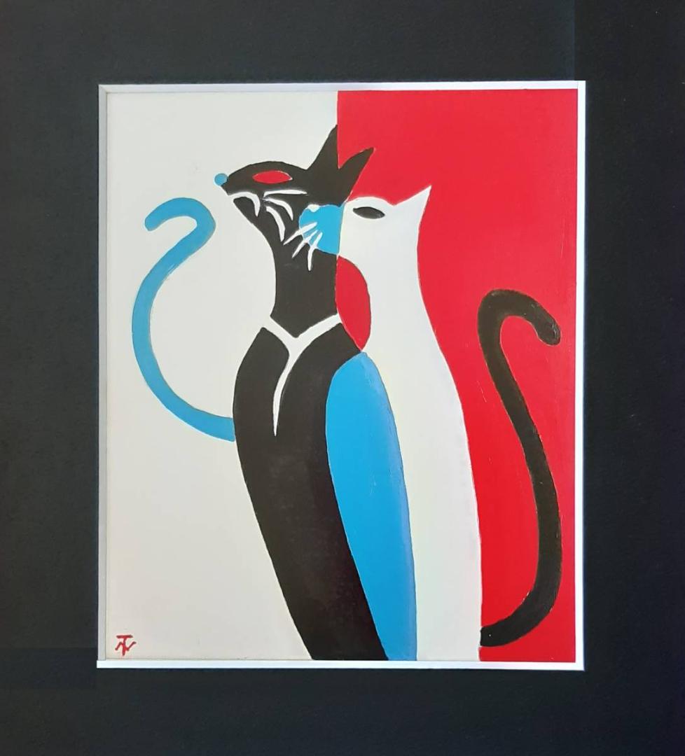 西村達也、「フランスの猫」、希少画集の額装画、四季、風景、人気作品