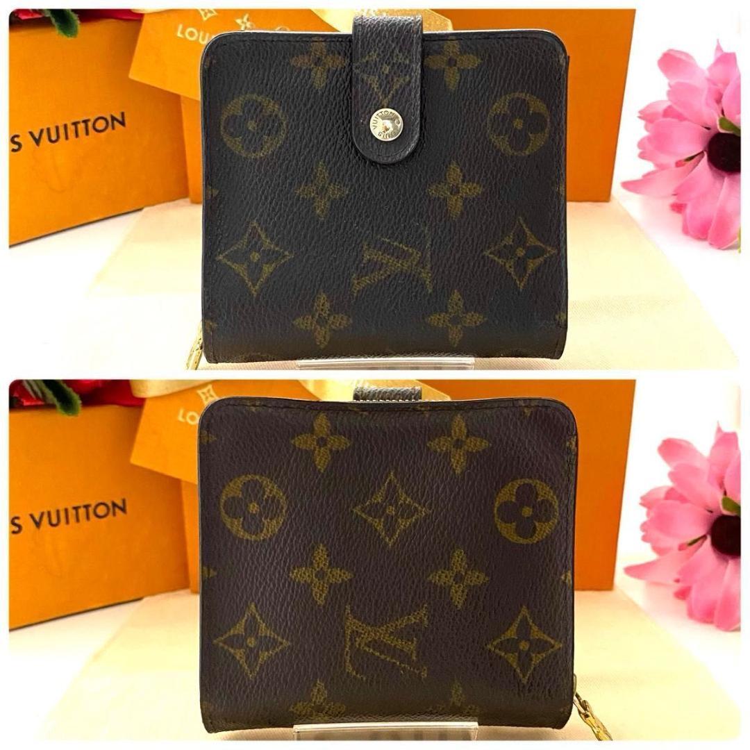 ルイ ヴィトン◎コンパクトジップ モノグラム ラウンドファスナー 二つ折り 茶色