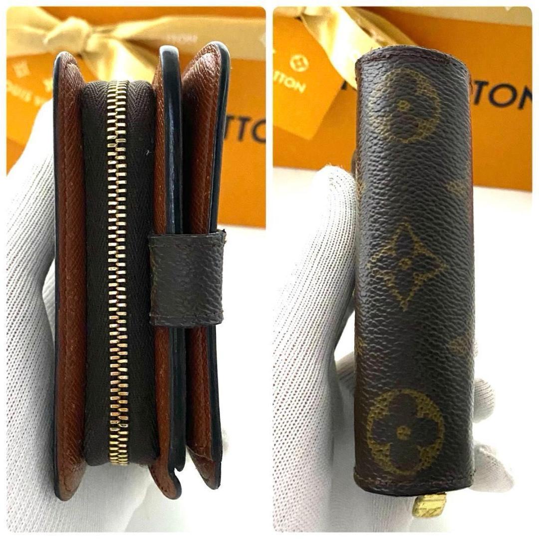 ルイ ヴィトン◎コンパクトジップ モノグラム ラウンドファスナー 二つ折り 茶色