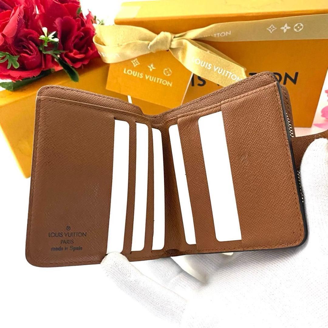 ルイ ヴィトン◎コンパクトジップ モノグラム ラウンドファスナー 二つ折り 茶色