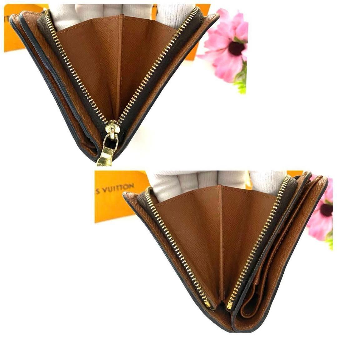 ルイ ヴィトン◎コンパクトジップ モノグラム ラウンドファスナー 二つ折り 茶色