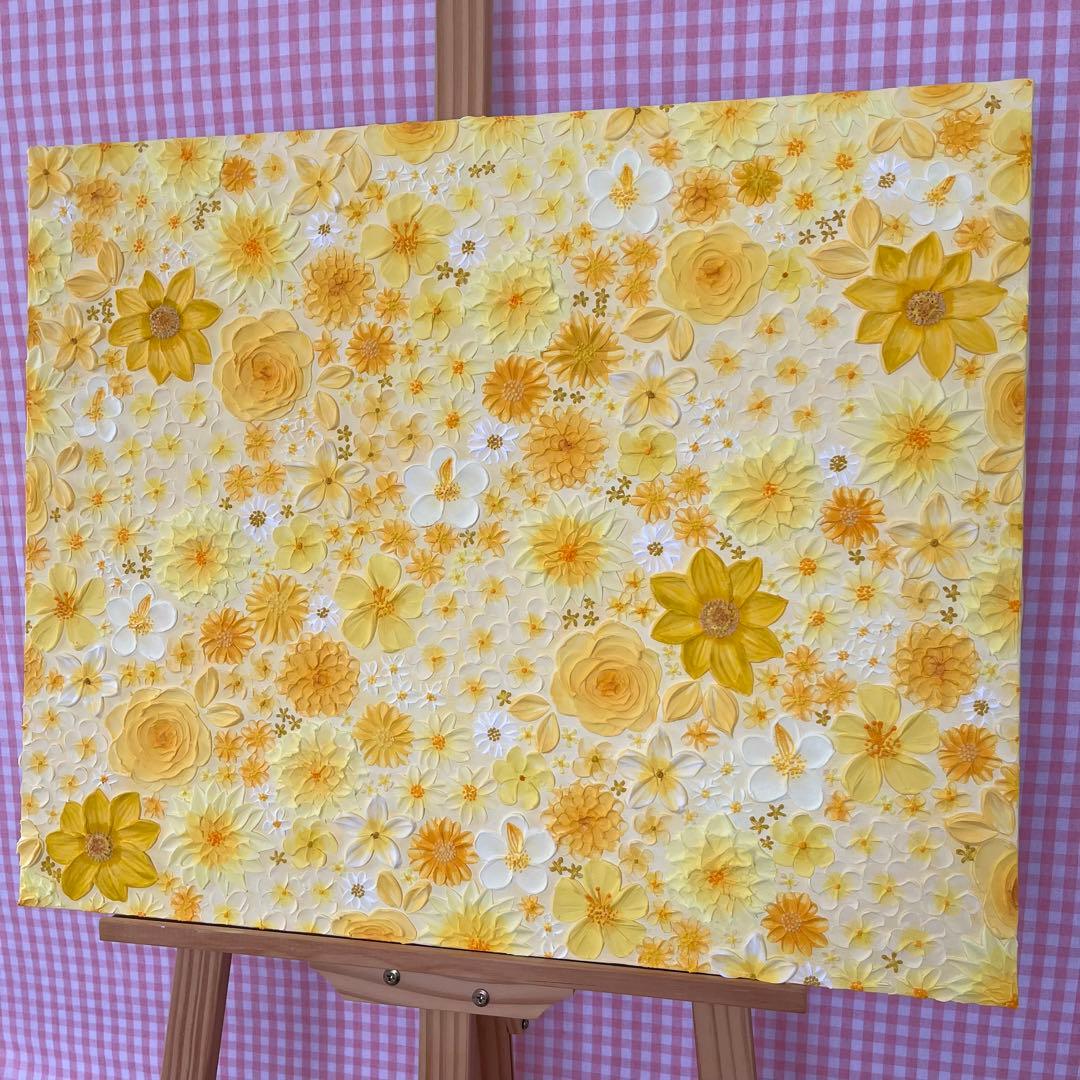 黄色 イエロー インテリア 花の絵 花柄 アート 絵画 原画 母の日