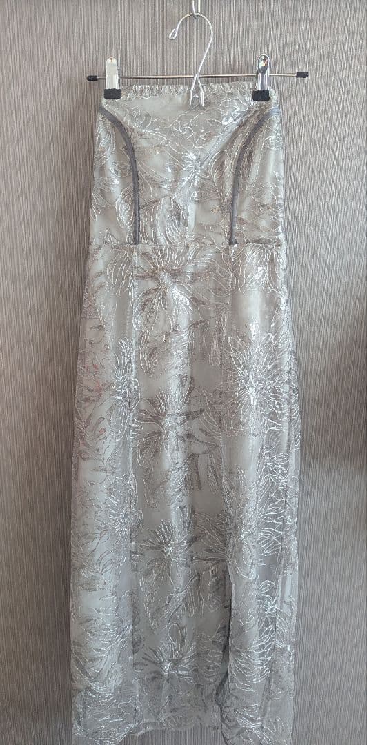 Leja チュールフリルリボンボレロスパンコール花柄刺繍ベアトップドレス