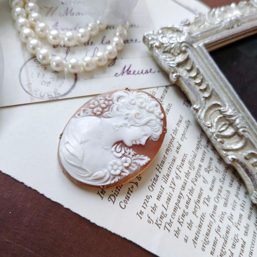 М刻印 イタリア シェルカメオ ブローチ ペンダント cameo 貴婦人