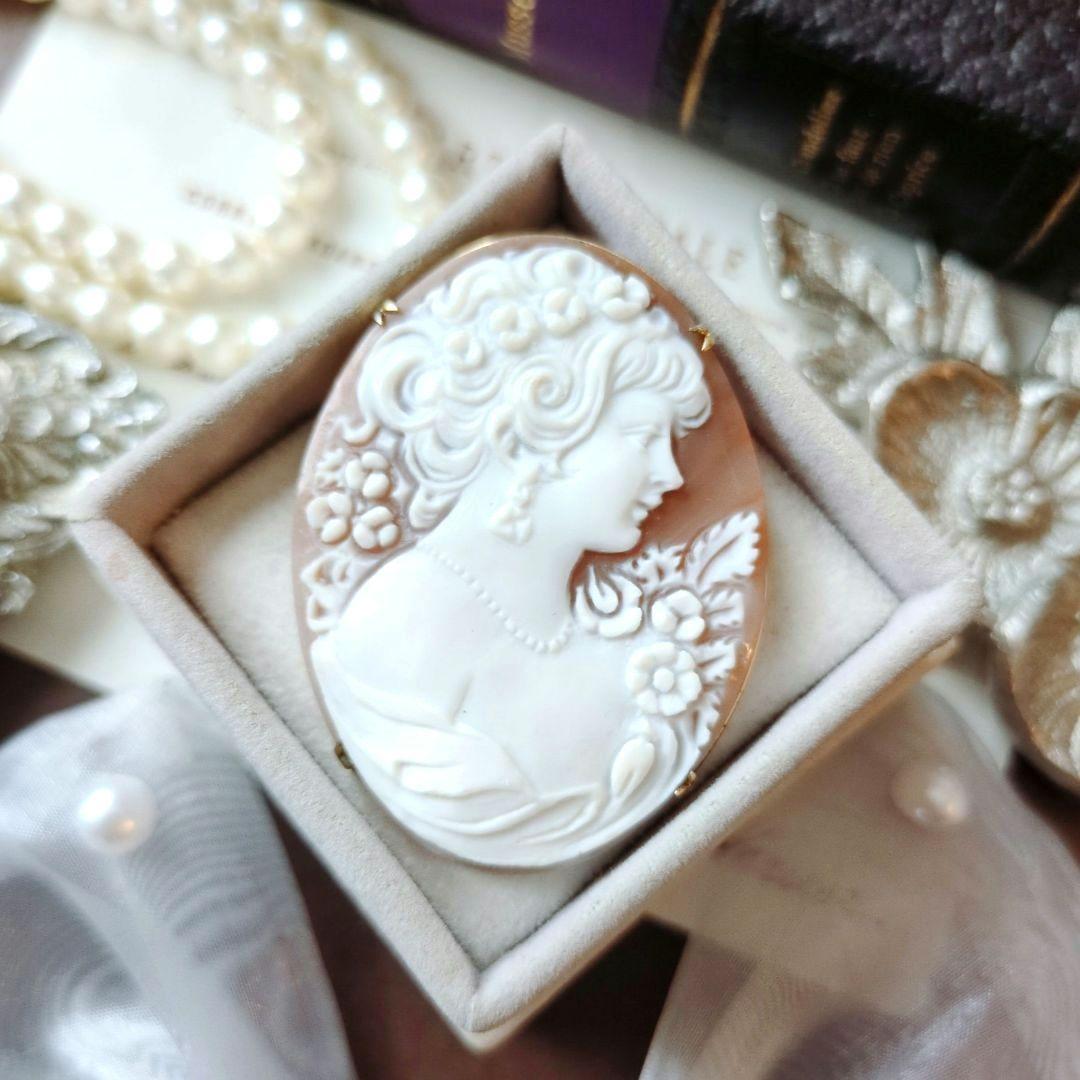 М刻印 イタリア シェルカメオ ブローチ ペンダント cameo 貴婦人