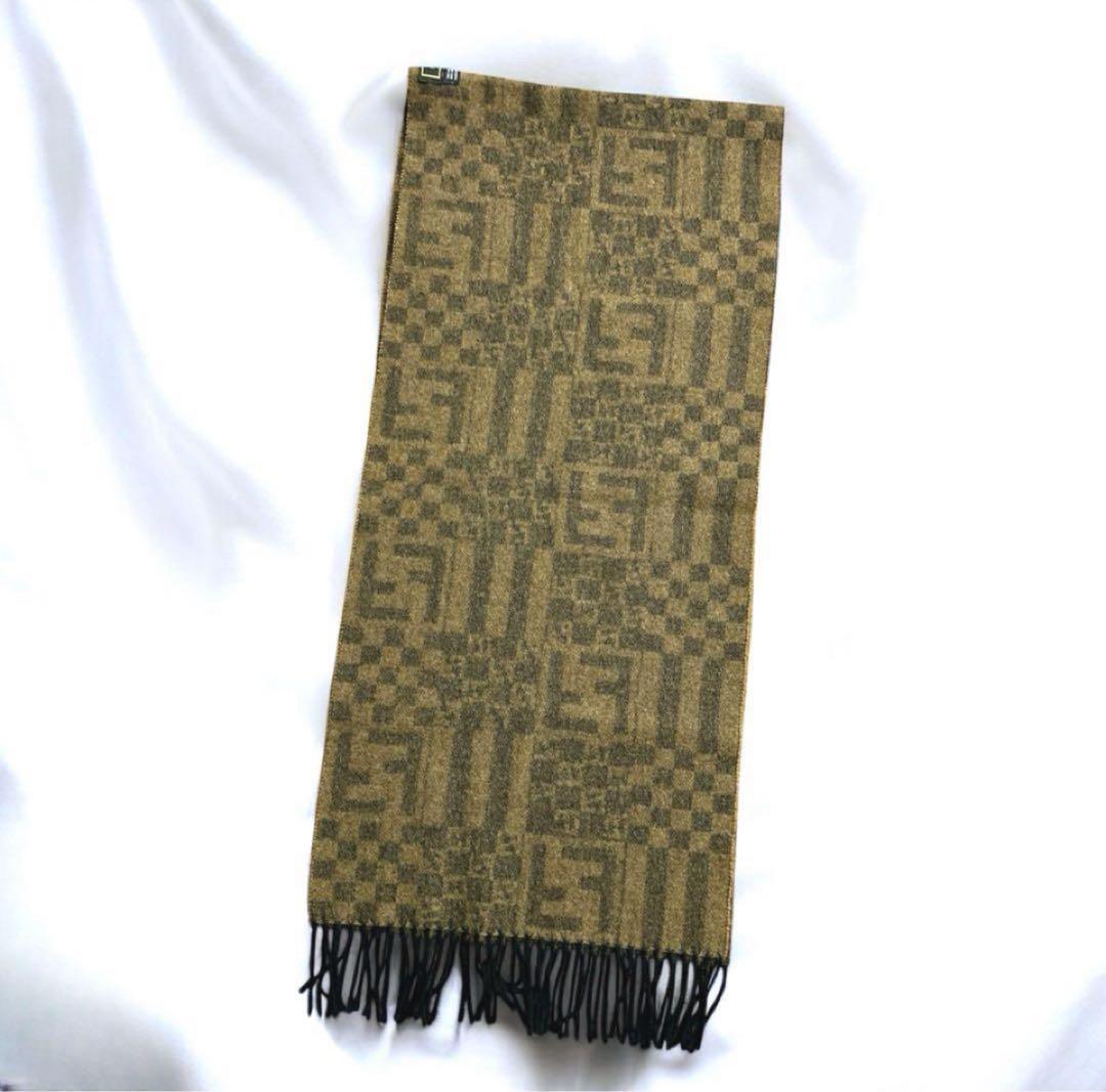 FENDI フェンディ ズッカ柄 ウールマフラー ブラウン チェック フリンジ