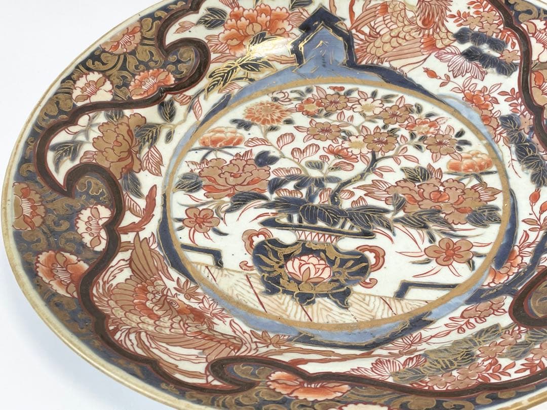 アンティーク　骨董　古伊万里　輸出伊万里　色絵　花瓶文　大皿　尺皿　飾り皿　金襴