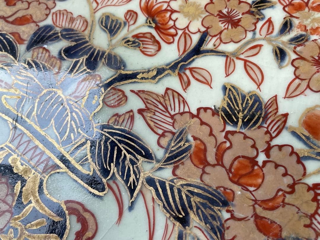 アンティーク　骨董　古伊万里　輸出伊万里　色絵　花瓶文　大皿　尺皿　飾り皿　金襴