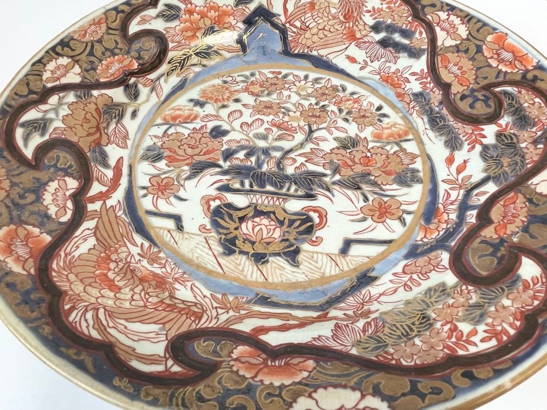 アンティーク　骨董　古伊万里　輸出伊万里　色絵　花瓶文　大皿　尺皿　飾り皿　金襴