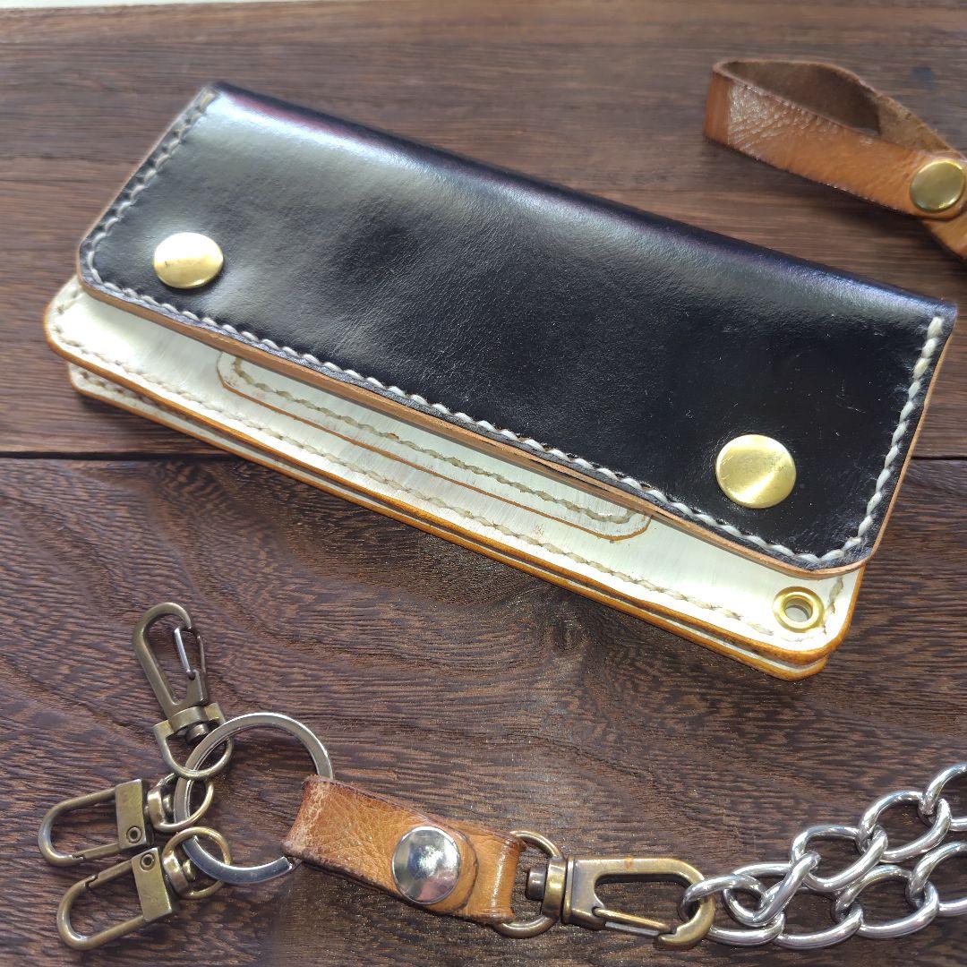 トラッカーウォレット 手染め 黒×白