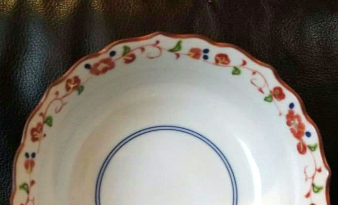 ⬛【古美濃焼】・銅鑼鉢・金彩・赤絵♦【古橘吉・たち吉】輪花型・ヴィンテージ皿