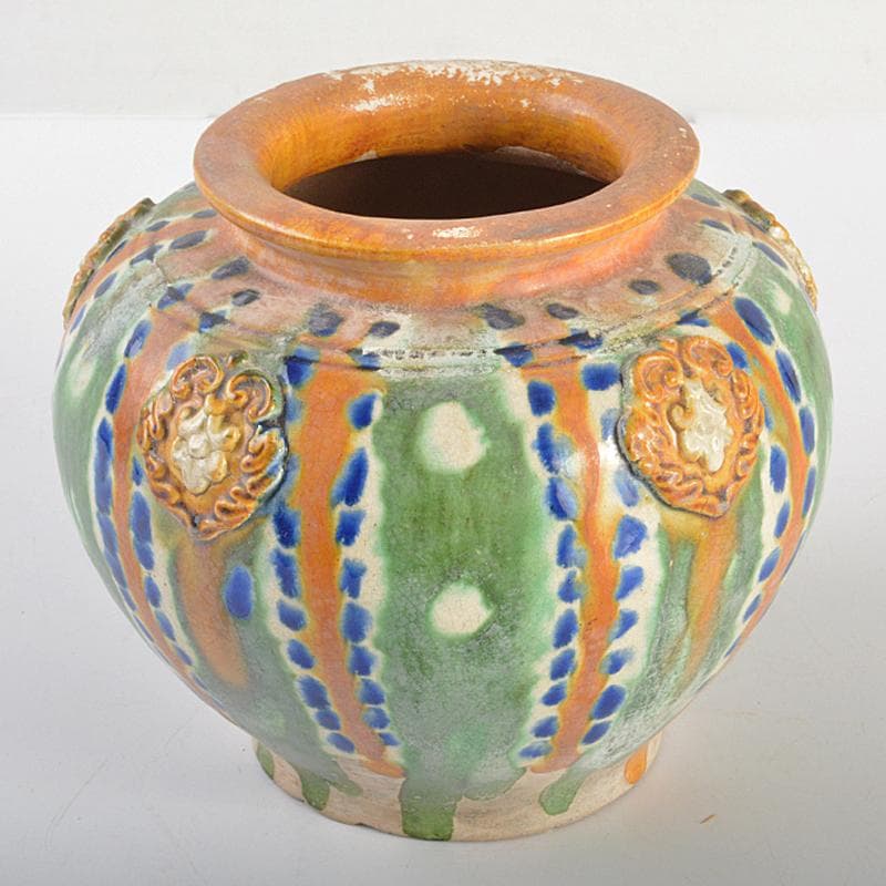 中国　唐三彩　貼花文　壷　C　R6653