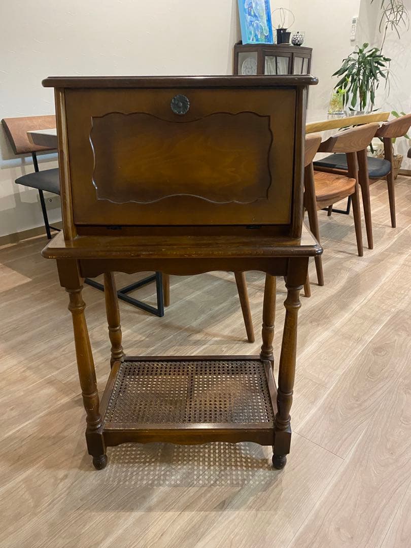 カリモクコロニアル木製クラシック電話台 ライティングビューロ　ろくろ調