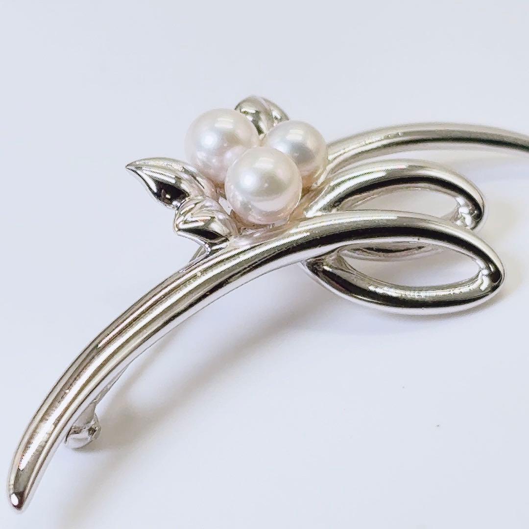 希少 ミキモト パール ブローチ アコヤ 4.5〜5.0mm NHK シルバー