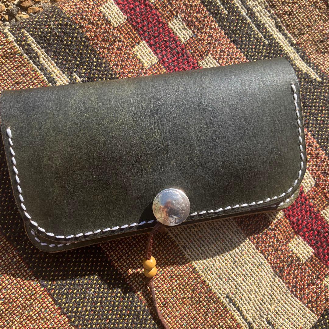 手巻きタバコポーチ　シャグポーチ　本革　手染め　手縫い