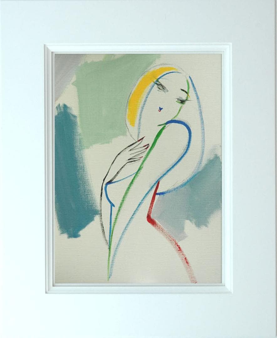 油絵 菅家令子 絵 絵画インテリア額付(青緑＋金色の枠) F6-082611女性