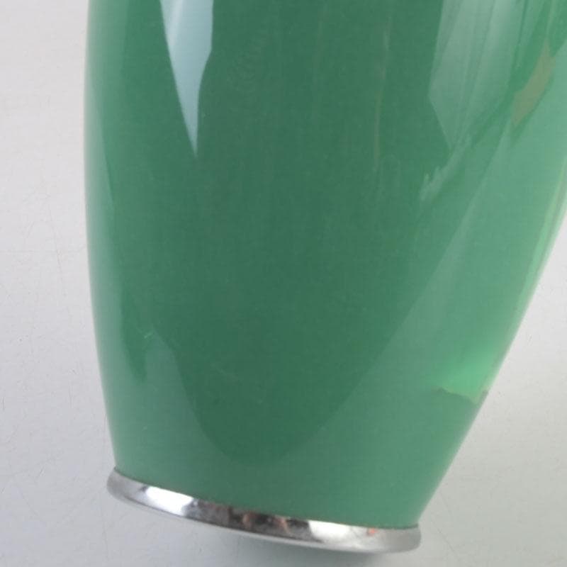 七宝焼　緑釉　双鳥文　花瓶　唐木台付　共箱　V　9586