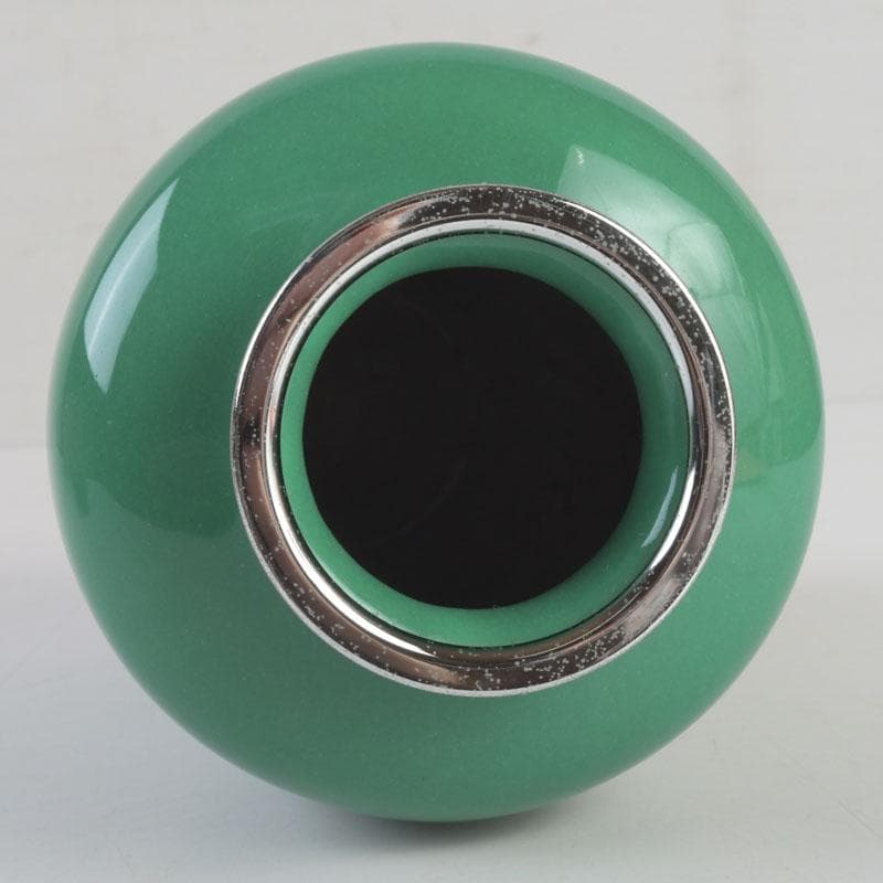 七宝焼　緑釉　双鳥文　花瓶　唐木台付　共箱　V　9586