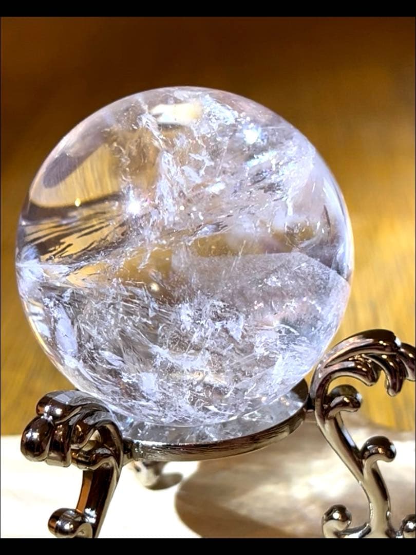 天然石　ファントム入り　アゼツライト　スフィア　　40.7㎜　台座付き