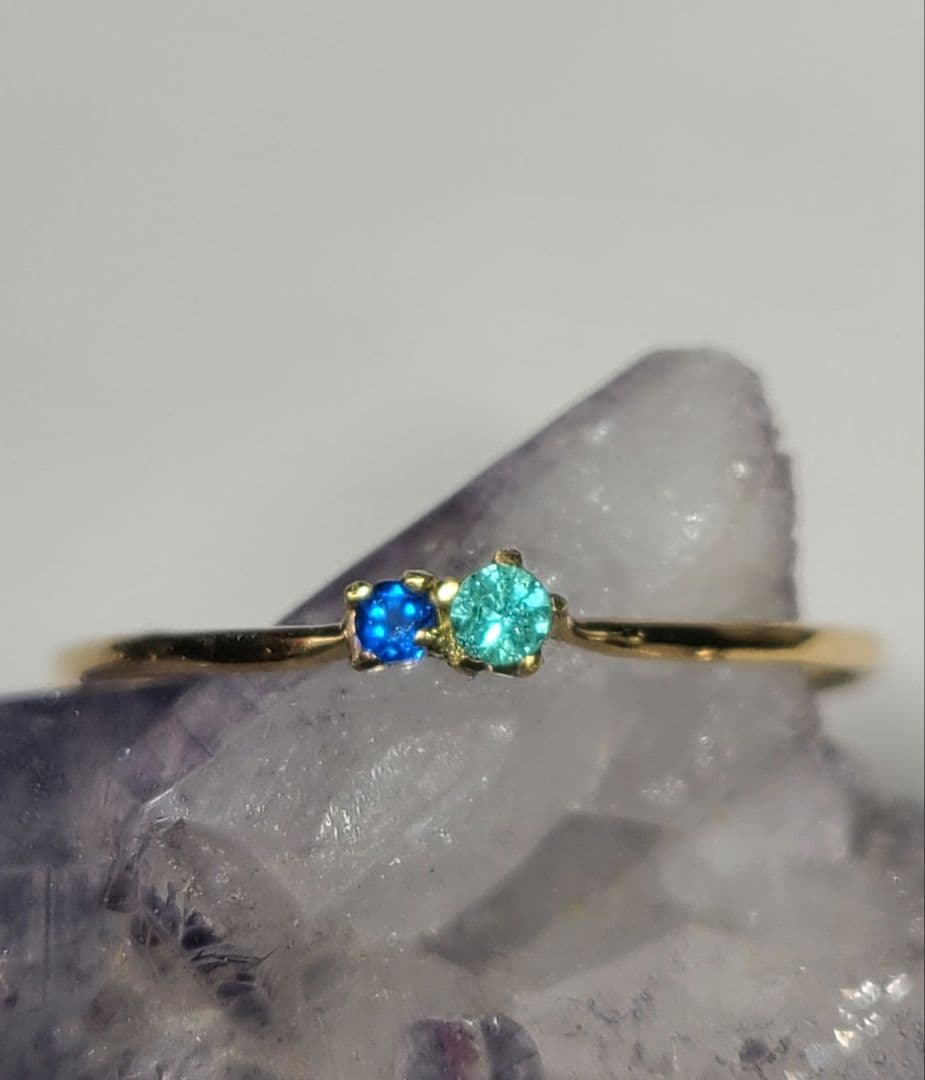 美しいブルーの共演!!★バターリャパライバトルマリン&アウイナイトリング18K★