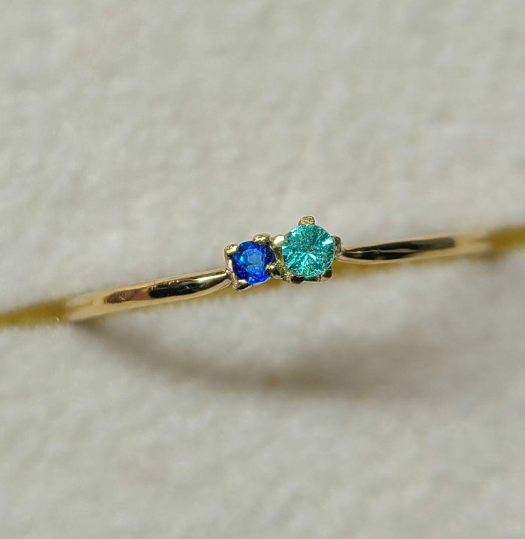 美しいブルーの共演!!★バターリャパライバトルマリン&アウイナイトリング18K★