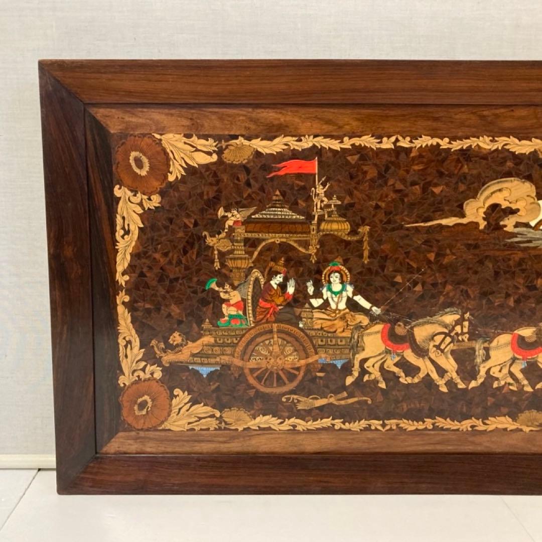 木製 壁掛け 象嵌細工 寄木 彫刻 工芸品 大型 パネル 芸術 アート レトロ