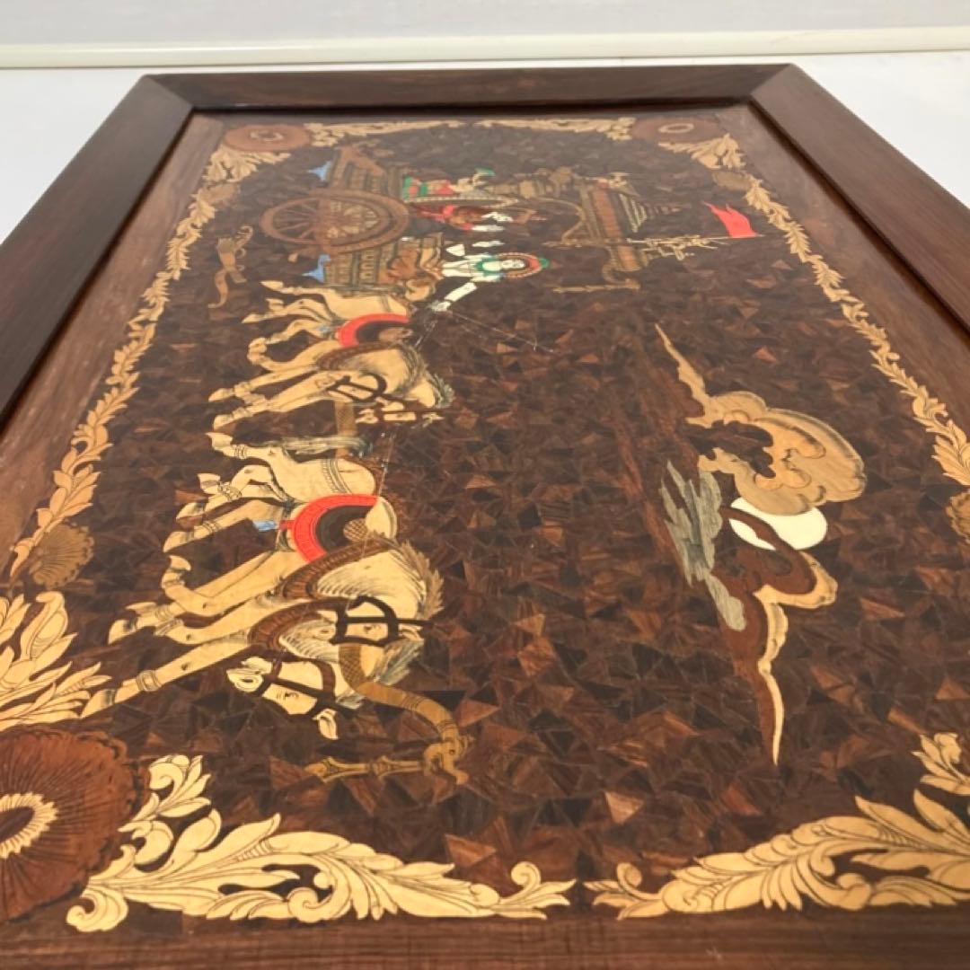 木製 壁掛け 象嵌細工 寄木 彫刻 工芸品 大型 パネル 芸術 アート レトロ