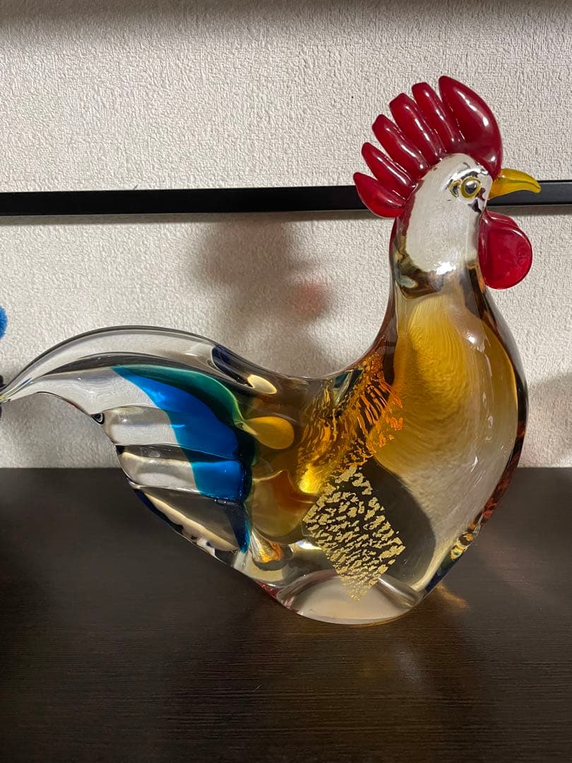マルティグラス 鶏 雄雌 ガラス細工 硝子  日本製 インテリア  金彩