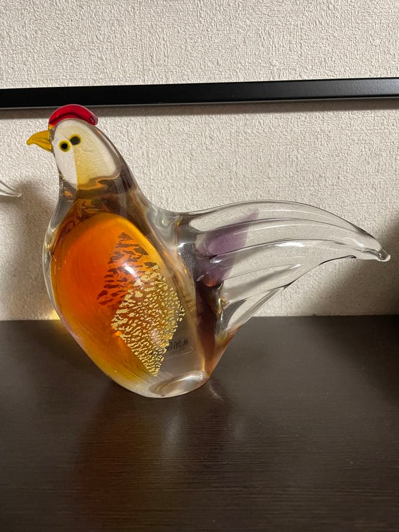 マルティグラス 鶏 雄雌 ガラス細工 硝子  日本製 インテリア  金彩