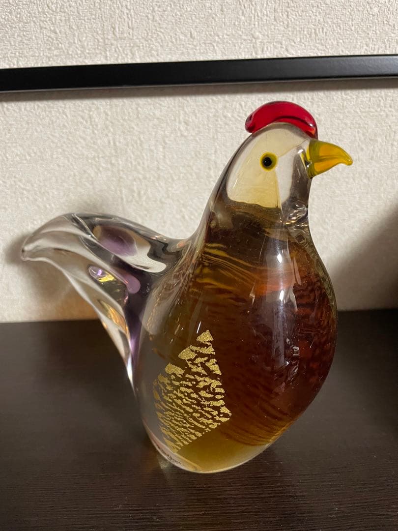 マルティグラス 鶏 雄雌 ガラス細工 硝子  日本製 インテリア  金彩