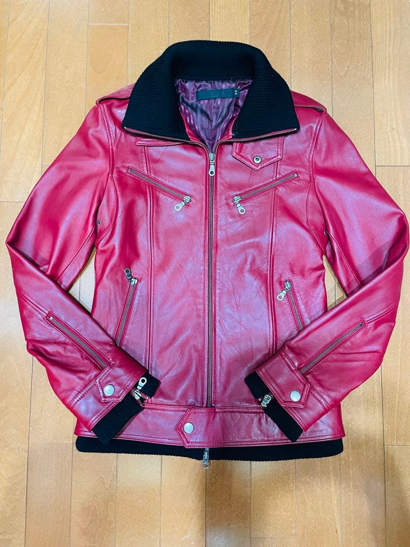 FUGA ライダースジャケット シングル ラムレザー 赤