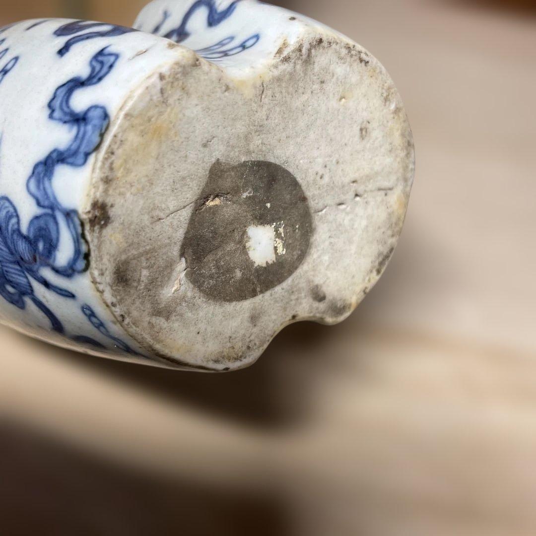 古染付分銅型茶壷　箱付