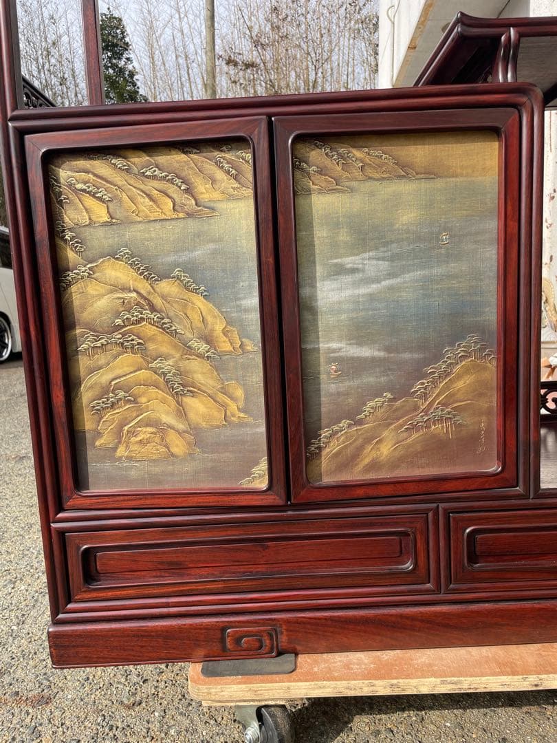 蒔絵　茶箪笥　飾り棚　唐木　和箪笥　アンテイク花梨　昭和レトロ