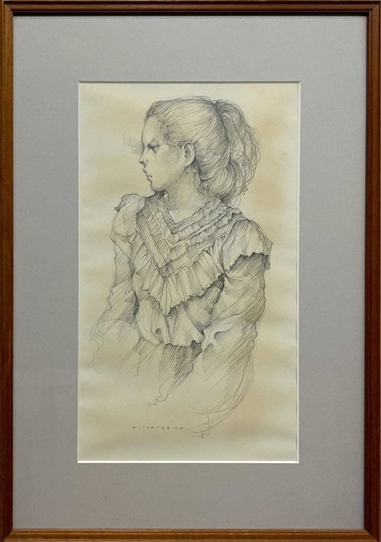 【真作保証】石阪春生 女のいる風景 素描 額装品