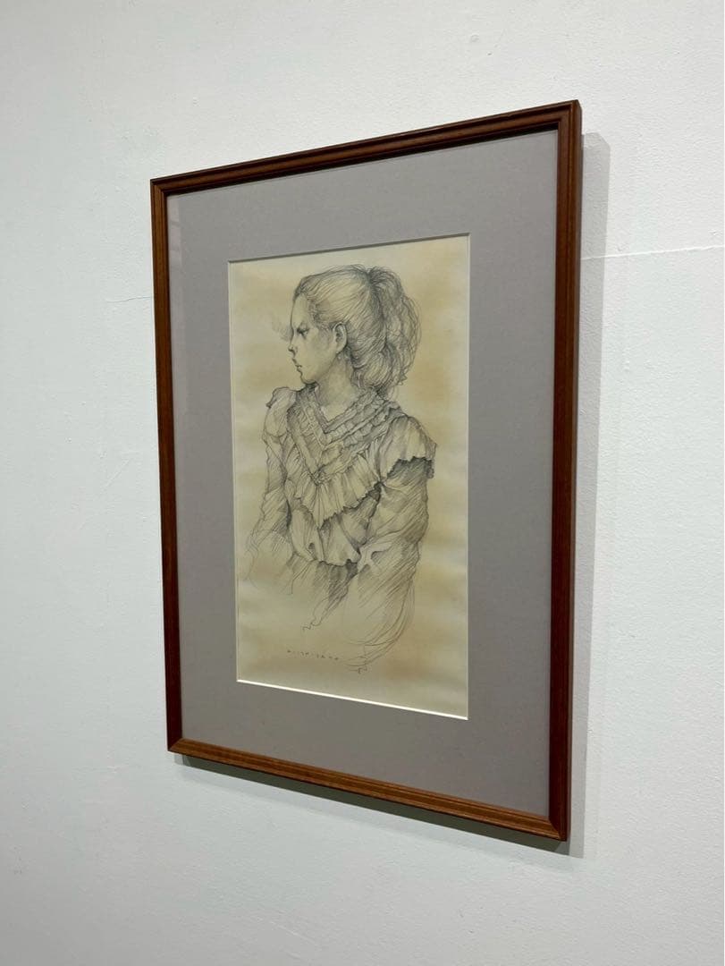 【真作保証】石阪春生 女のいる風景 素描 額装品