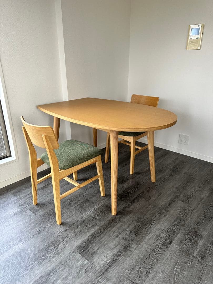 Francfranc楕円形ダイニングテーブルとチェア2脚セット