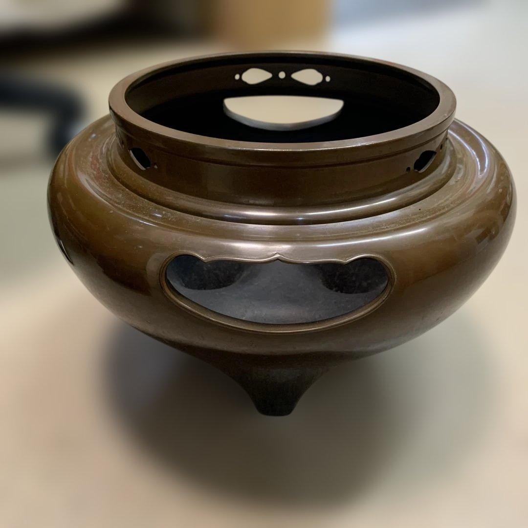 【yo-76】茶道具 釜師菊池政光 風炉師麻生雄芳造 唐銅 本焼 釜添朝鮮風炉