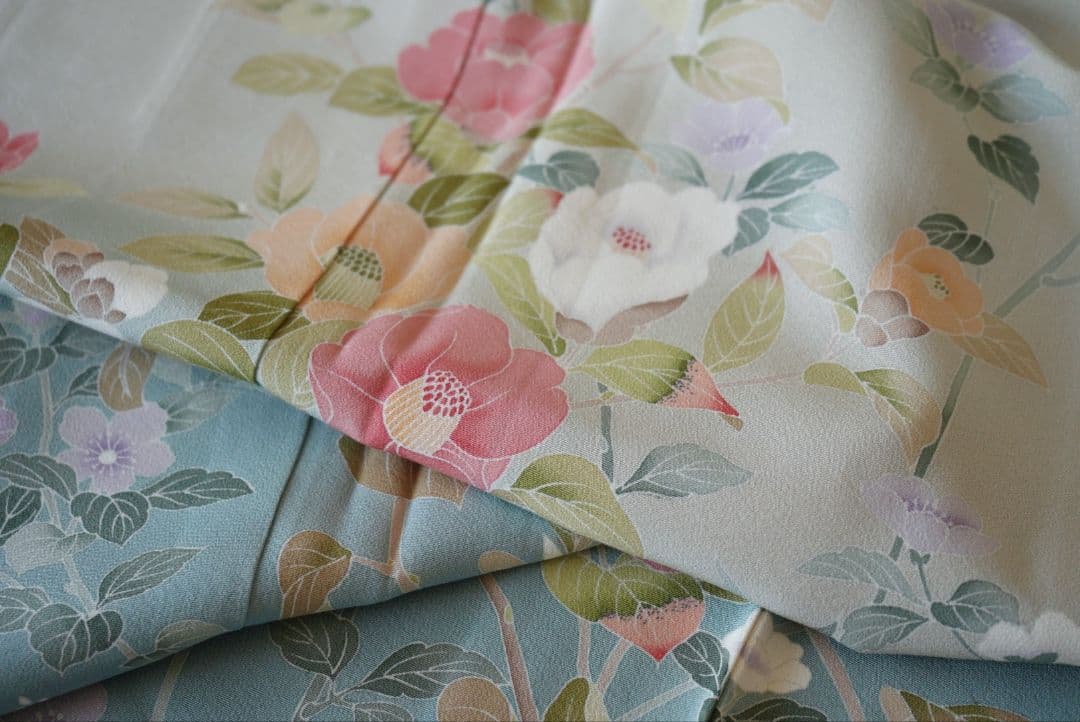 緑み薄い灰色訪問着セット 正絹 袷 作家